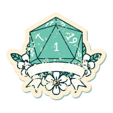 Retro Dövme Biçimi Doğal bir d20 zar atma