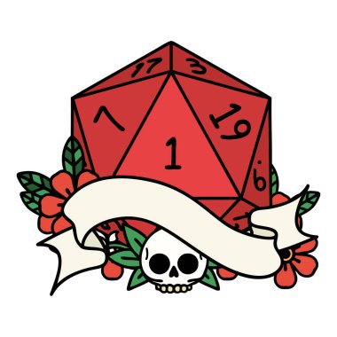 Retro Dövme Biçimi Doğal bir d20 zar atma