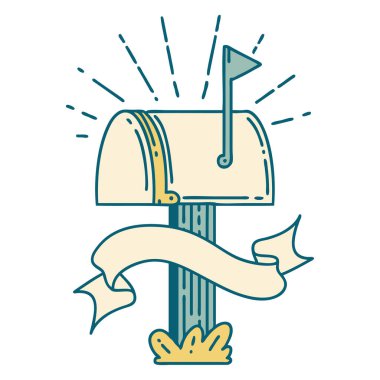 Dövme stili kapalı posta kutusuna sahip kaydırma pankartı