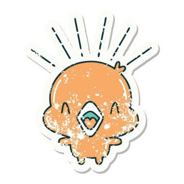 Şarkı söyleyen bir dövmenin eski çıkartması.