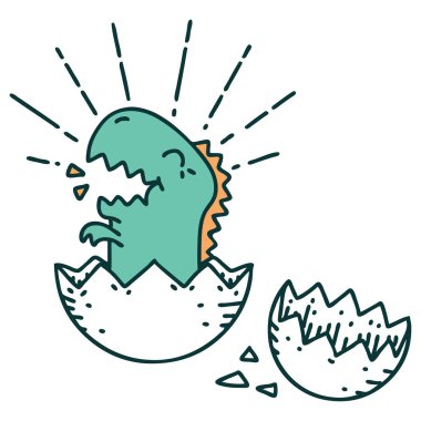 Yumurtadan çıkan dinozorun geleneksel dövme stili.