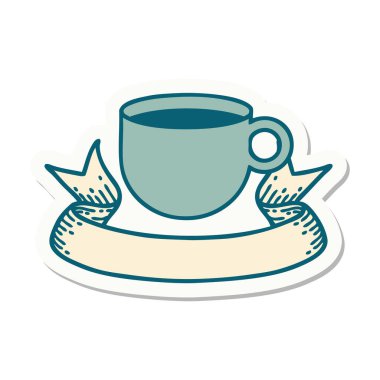 Dövme stili çıkartma ve bir fincan kahve.