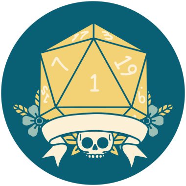 Retro Dövme Biçimi Doğal bir d20 zar atma