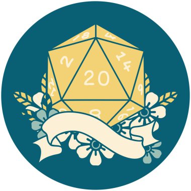 Retro Dövme Biçimi Doğal 20 D20 zar atma