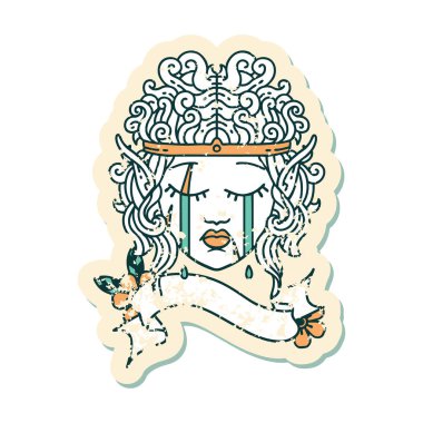 Retro Dövme Tarzı Ağlayan Elf Barbar karakter yüzü