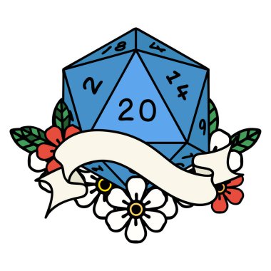 Retro Dövme Biçimi Doğal 20 D20 zar atma