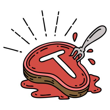 Geleneksel bir dövme stili biftek ve çatal.