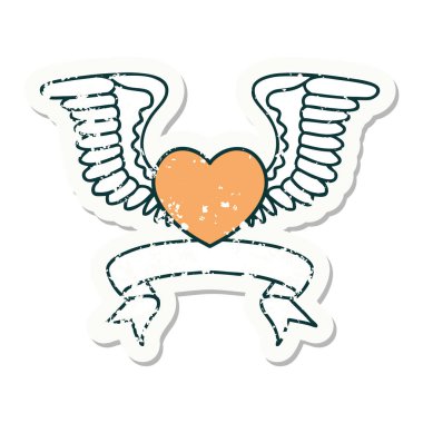 Kanatlı bir kalbin bayrağını taşıyan eski bir etiket