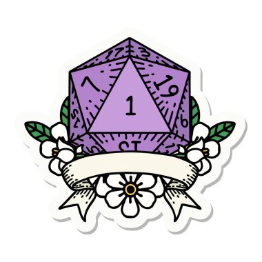 Doğal bir d20 zar çıkartması.