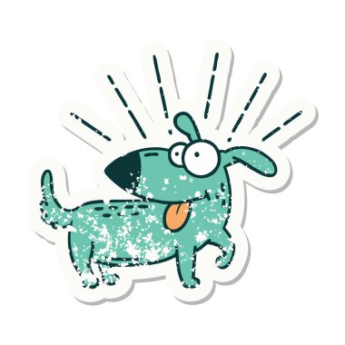 Dövme stili eski bir çıkartma. Mutlu köpek.