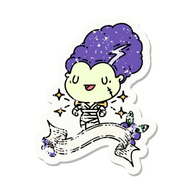 Dövme stili eski bir çıkartma. Zombi gelin karakteri.