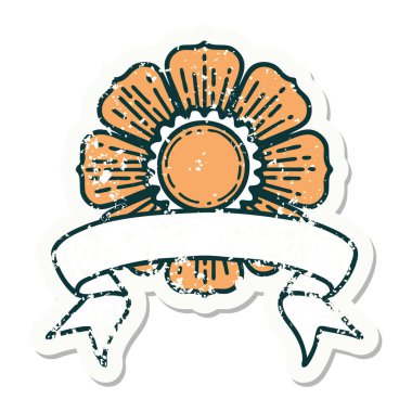 Üzerinde çiçek bayrağı olan eski bir etiket.