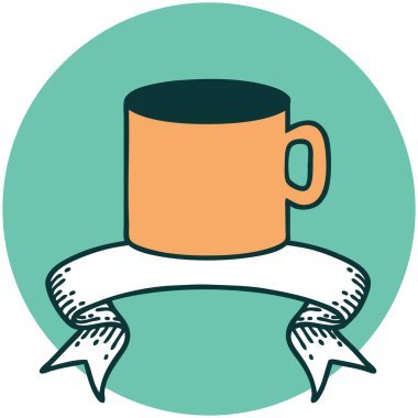 bir fincan kahve sancağıyla dövme stili simgesi