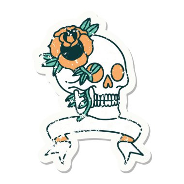 Kafatası ve gülün bayrağını taşıyan eski bir etiket