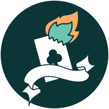 alevli kart pankartıyla dövme biçimi simgesi