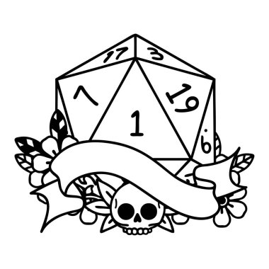 Siyah ve Beyaz Dövme çizim Biçimi Doğal D20 zar atma