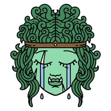 Retro Dövme Tarzı Üzgün Ork Barbar karakter yüzü