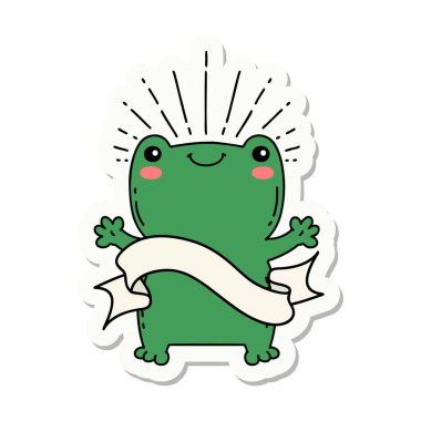 Dövme stili mutlu kurbağa çıkartması.