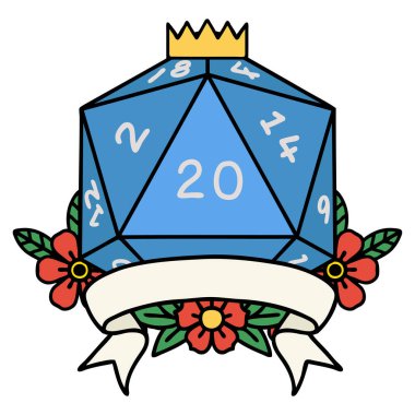 Retro Dövme Biçimi Doğal 20 kritik vuruş D20 zar atma