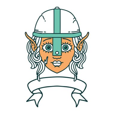 Retro Dövme Tarzı Elf savaşçı karakter yüzü