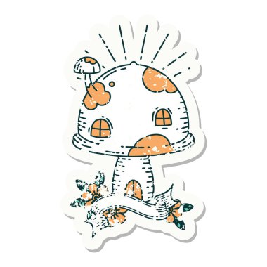 Dövme stili mantarlı eski bir yapıştırma.