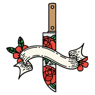 Hançer ve çiçekli geleneksel dövme.