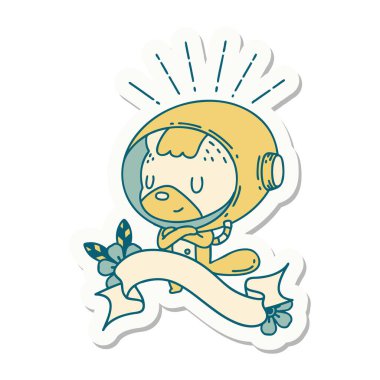 Astronot kıyafetli dövme stili bir hayvanın çıkartması.