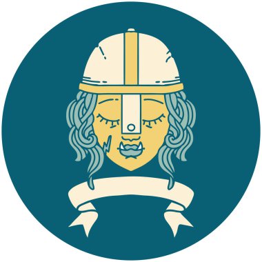 Retro Dövme Biçimli Ork savaşçı yüzü