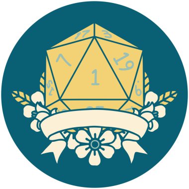 Retro Dövme Biçimi Doğal bir d20 zar atma