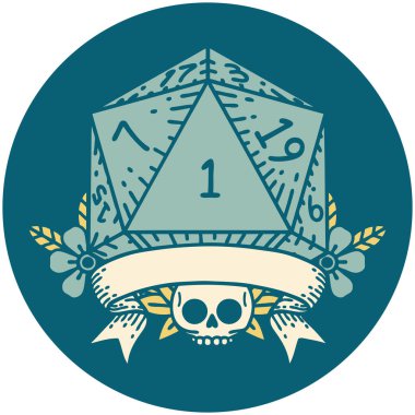 Retro Dövme Biçimi Doğal bir d20 zar atma