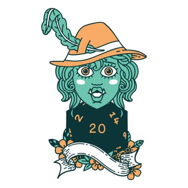 Retro Dövme Tarzı Doğuştan yirmi zarlı yarım ork ozanı söylüyor