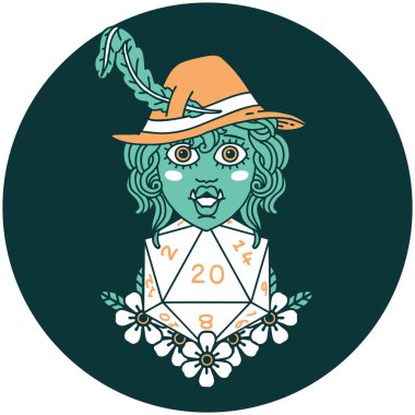 Yarı Ork ozan ikonu ve doğal yirmi zar atma. 