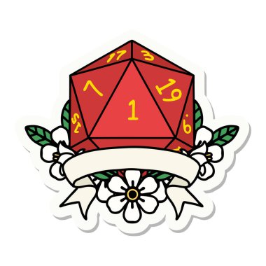 Doğal bir d20 zar çıkartması.