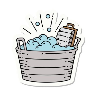 Dövme stili eski bir leğen ve klozet. 