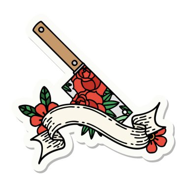 Satır ve çiçek pankartıyla dövme stili çıkartması