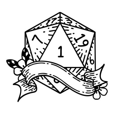 Siyah ve Beyaz Dövme çizim Biçimi Doğal D20 zar atma