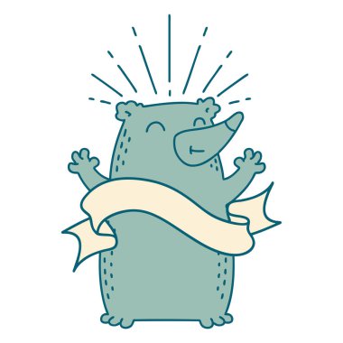 Dövme stili mutlu ayı dövmeli parşömen.