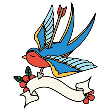 Okun deldiği kırlangıç sancağıyla geleneksel dövme