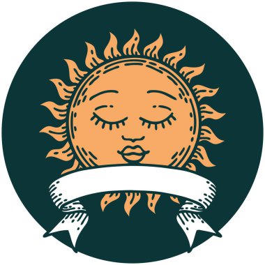 dövme stili simgesi ve güneş pankartı