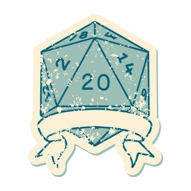 Retro Dövme Biçimi Doğal 20 kritik vuruş D20 zar atma