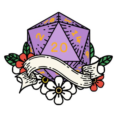 Retro Dövme Biçimi Doğal 20 D20 zar atma