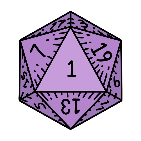 Retro Tattoo Style Naturliga D20 Tärningskast — Stock vektor