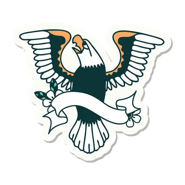 Наклейка Стиле Татуировки Знаменем Американского Орла — стоковый вектор