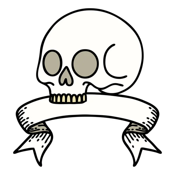 Traditional Tattoo Banner Skull — Stock Vector