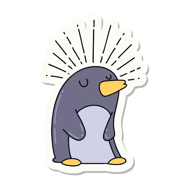 Наклейка Стилю Татуювання Щасливий Пінгвін — стоковий вектор
