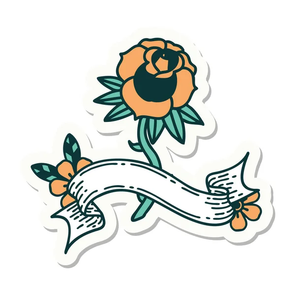 Autocollant Style Tatouage Avec Bannière Une Rose — Image vectorielle