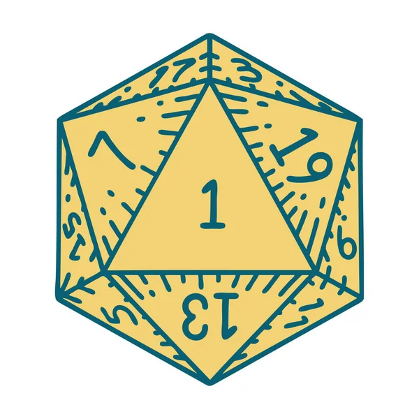 Retro Tattoo Style Naturliga D20 Tärningskast — Stock vektor