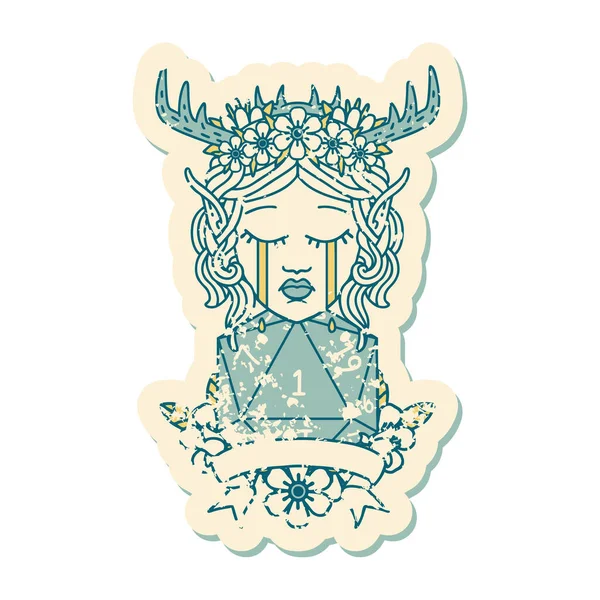 Style Tatouage Rétro Visage Caractère Druide Elfe Triste Avec Rouleau — Image vectorielle