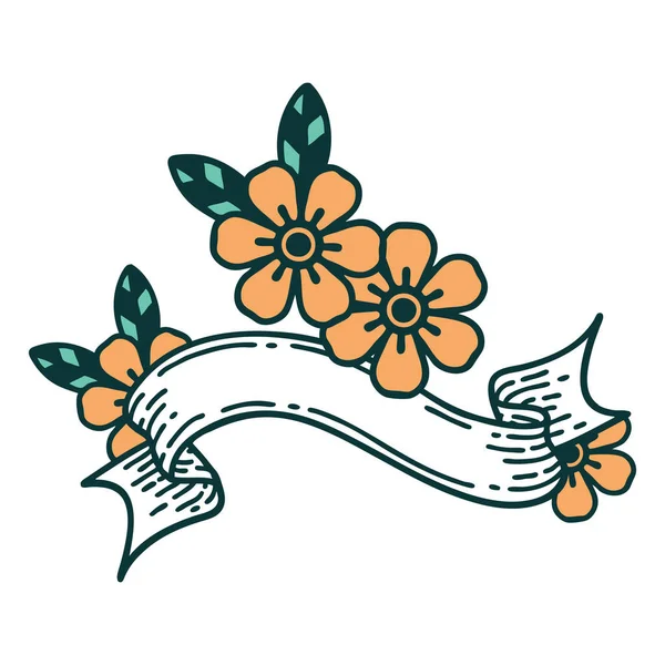 Tatuaje Tradicional Con Bandera Una Flor — Vector de stock