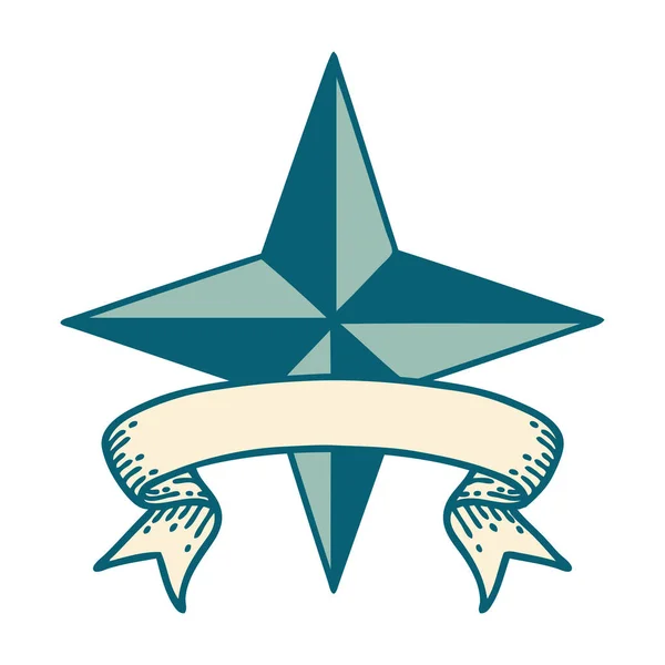 Tatouage Traditionnel Avec Bannière Une Étoile — Image vectorielle